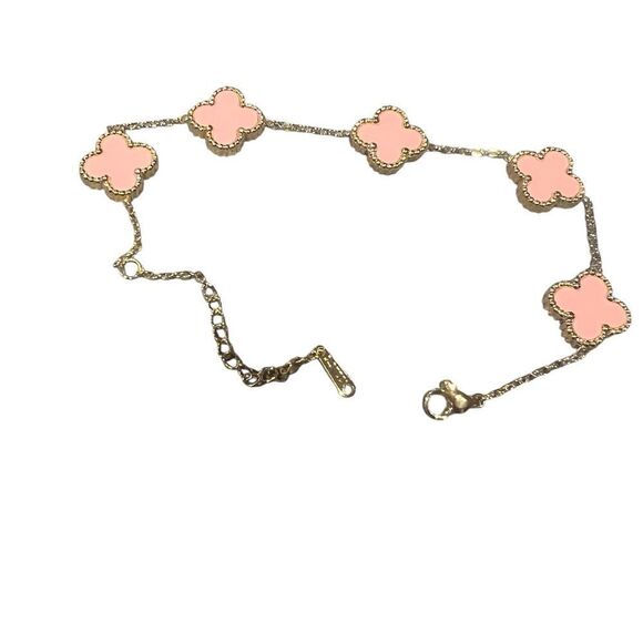pink large clover bracelet gold plated light pinkish with lobster clasp - Picture 5 of 6